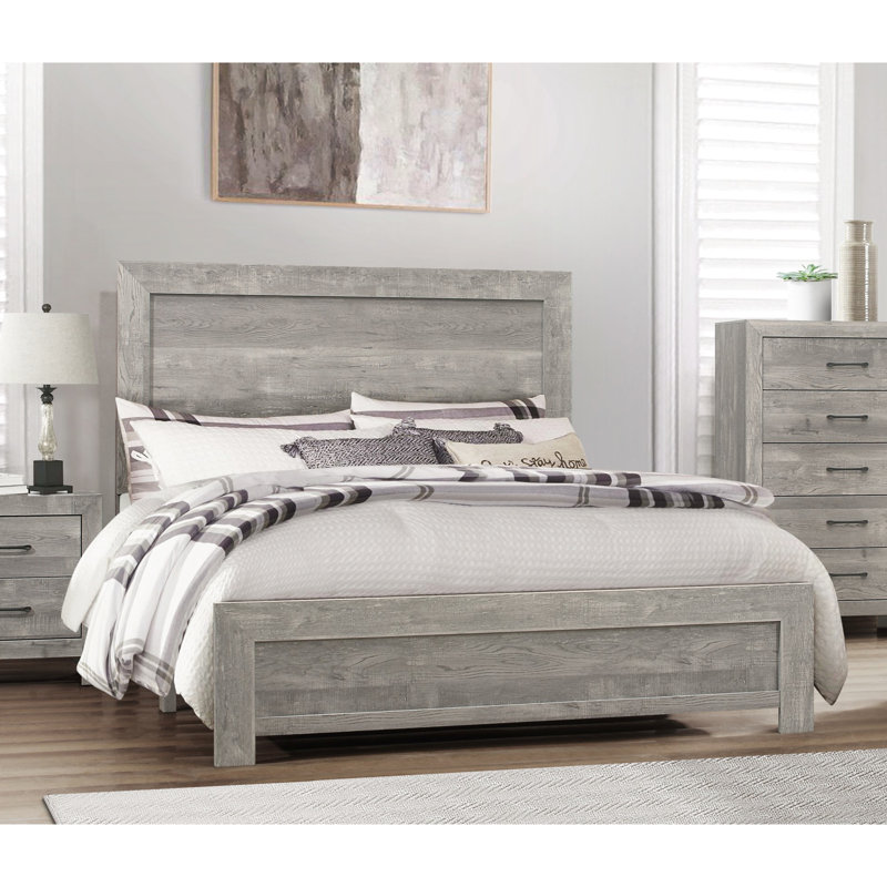 Grand lit rustique gris, rails de tête de lit inclus, Grand lit, Gris