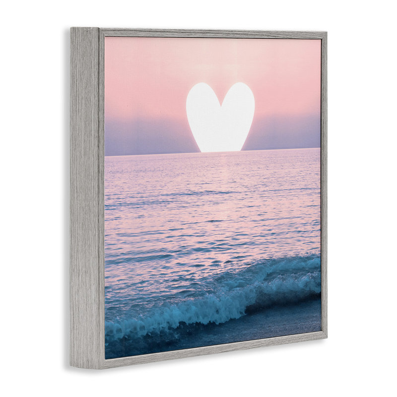 «Pink Heart Ocean Sunrise» par Emanuela Carratoni, H 12 po x l 12 po x P 1,5 po, Estampe numérique Farmhouse