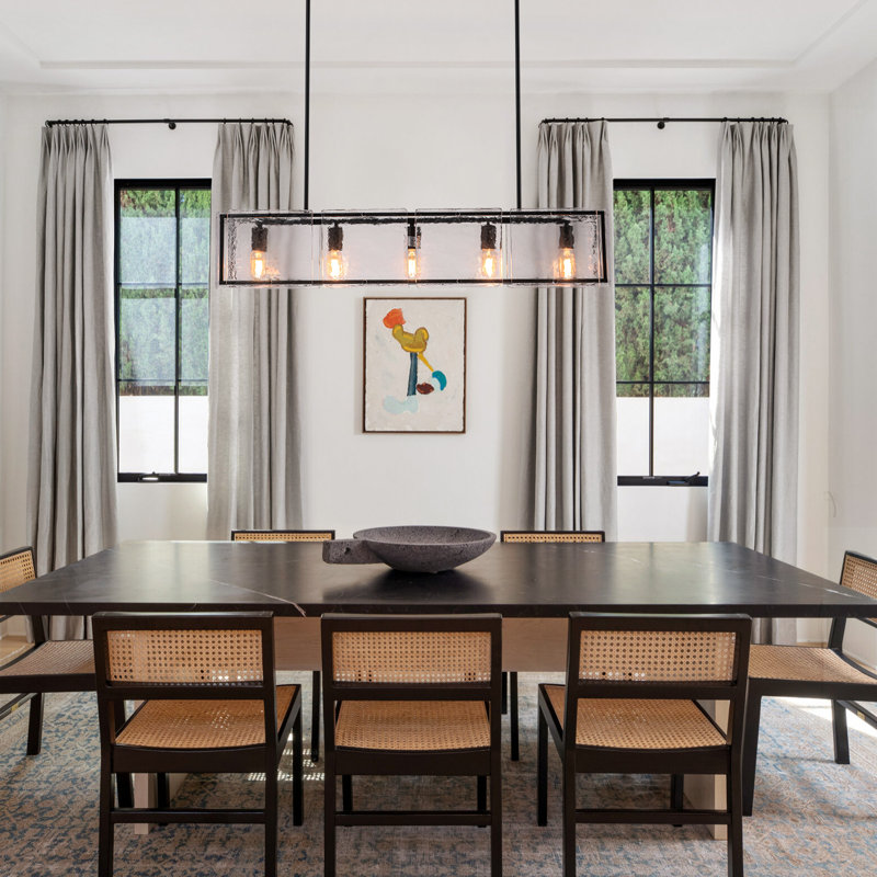5-Light Dimmable Rectangle Kitchen Island Chandelier, Matte Black