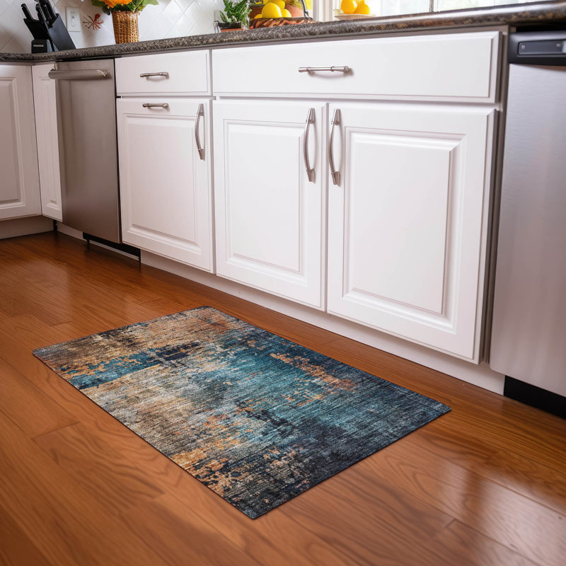 Red Abstract Rectangular Synthetic Washable Rug 30" x 20"