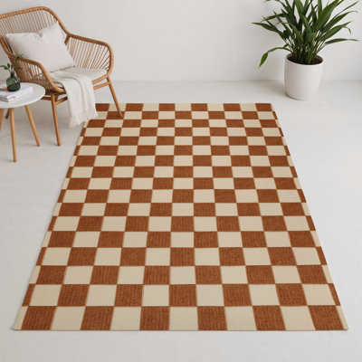 Tapis d'intérieur et d'extérieur à carreaux brun