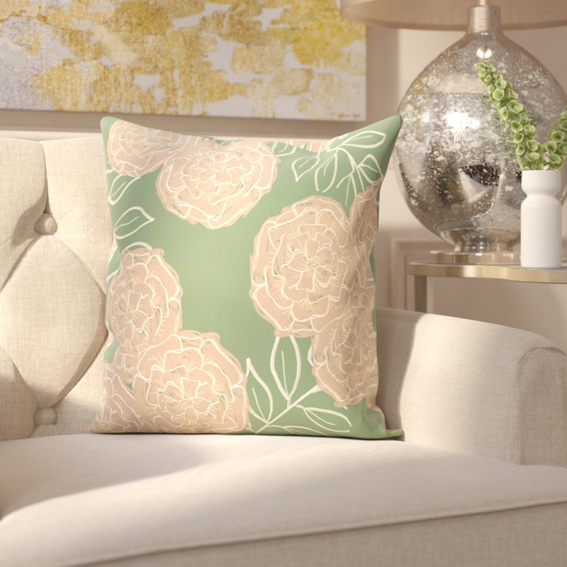 Flower Power Floral Reversible Throw Pillow, 26" H x 26" W, Taupe