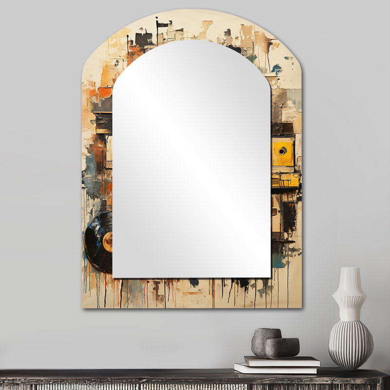 Vinyl Record Retro Vinyl I - Arch Wall Mirror Decor, 34" x 25"