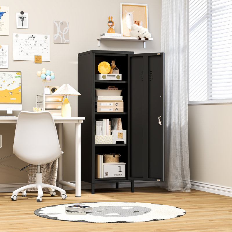 47.24"H Metal Locker Storage Cabinet ,Steel Office Locker with 3 Adjustable Shelves, Black