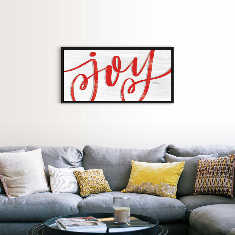 Joy, art textuel sur toile tendue, Cadre noir, H 11,25 po x l 21,25 po