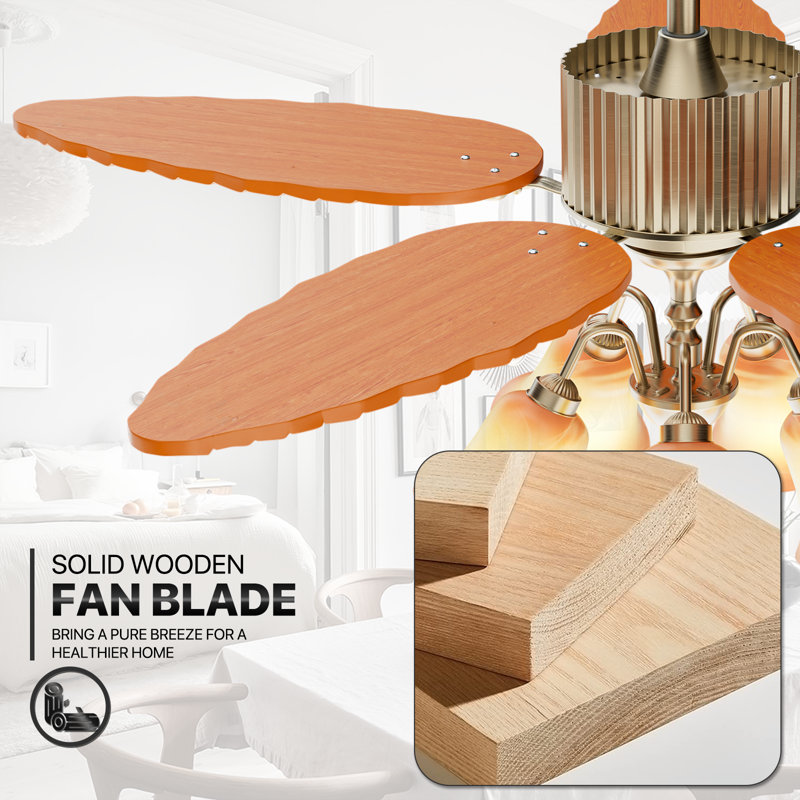 Golden 52" Tropical Ceiling Fan with Palm Leaf Blades and LED Lighting