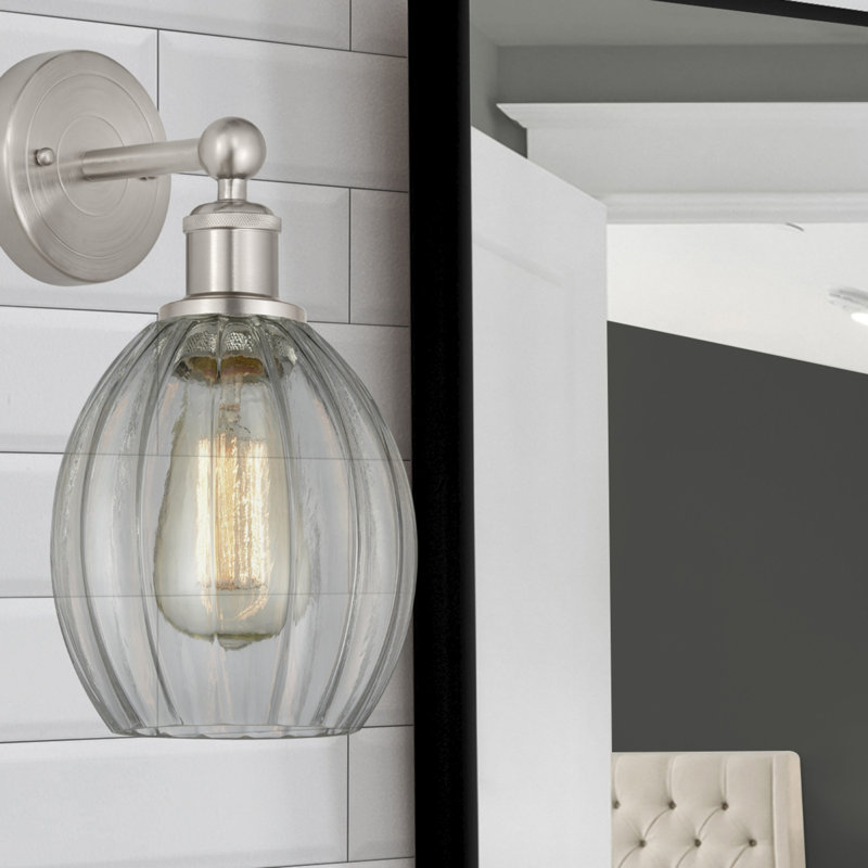 Casandria Armed Sconce, Clear, Brushed Satin Nickel