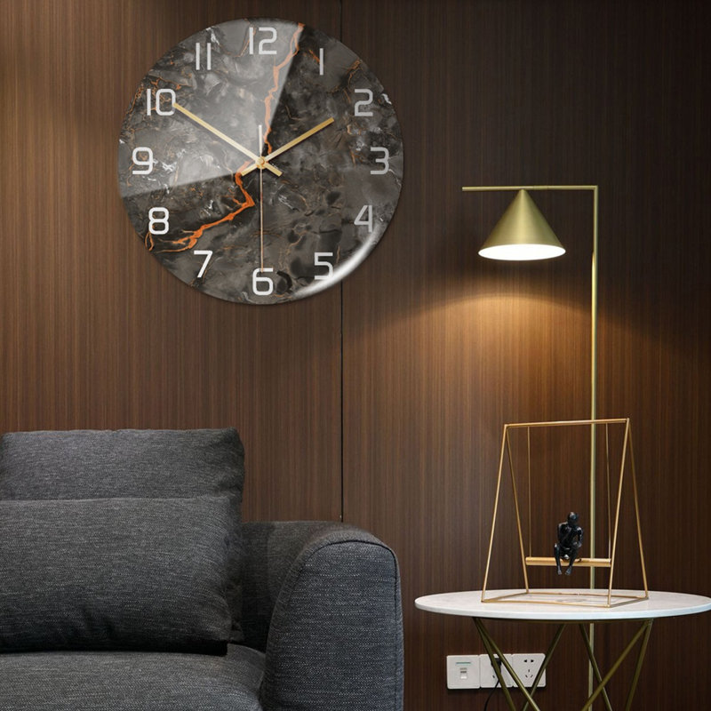 11.8" Round Marble Wall Clock Three-Dimensional Clock Home Decorations For Living Room Kitchen Bedroom Office Wall Decor, Gray