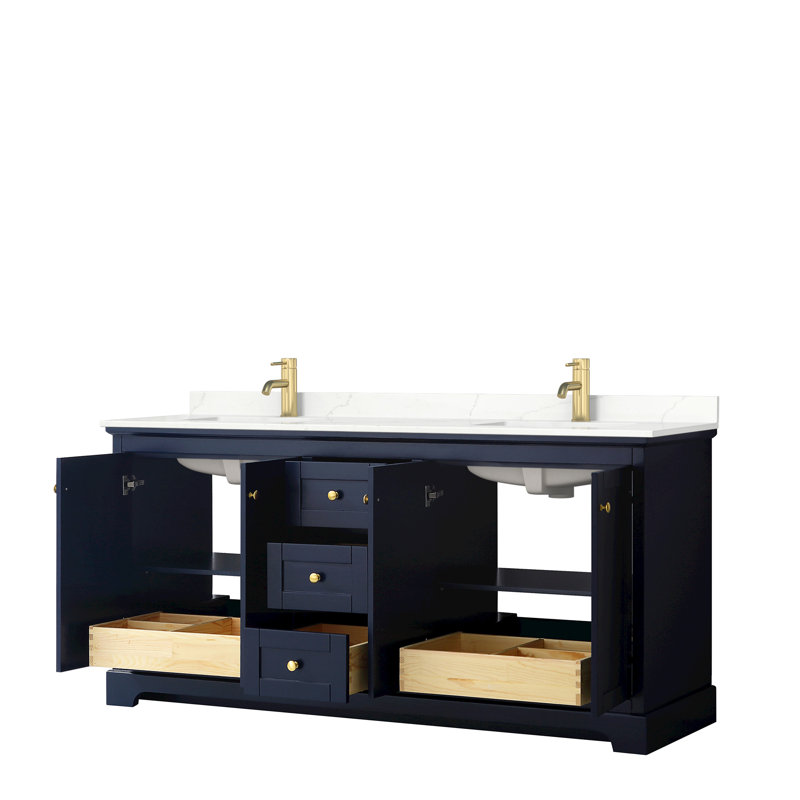 Ensemble de meuble-lavabo double 72 po Avery, Bleu foncé, Chrome poli, Carrara Cultured Marble
