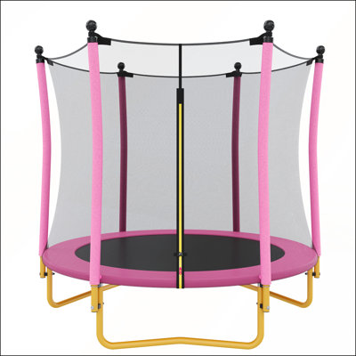 Trampoline pour enfants de 5,5 pi avec filet de sécurité, pieds en forme de U et poteaux rembourrés de mousse pour une utilisation intérieure / extérieure