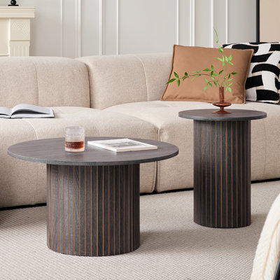 Ensemble de tables basses rondes modernes 2 pièces, cylindre Groove Line 27,6 "/ 15,7"