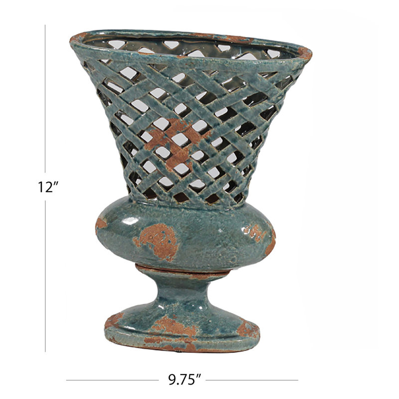 Tankersley Ceramic Table Vase, Blue, 12"H x 9.75"W x 9.75"D