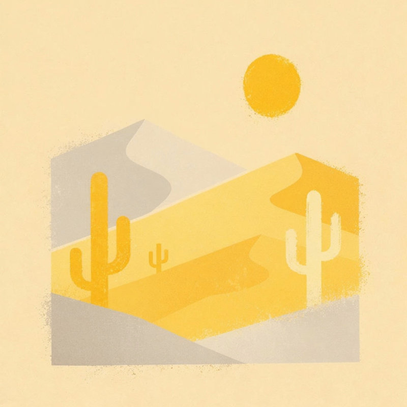 Paysage désertique avec des tapis de cactus, L 50 po x H 60 po, Beige clair, jaune vif