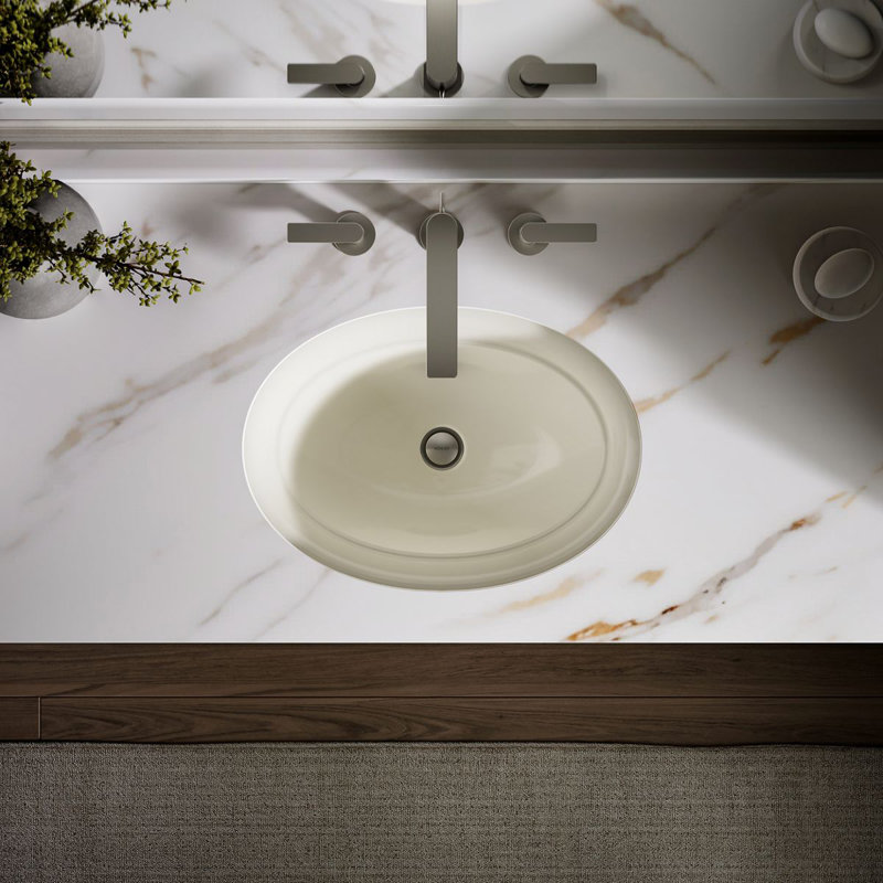 Serif Metal Oval Undermount Bathroom Sink, Biscuit