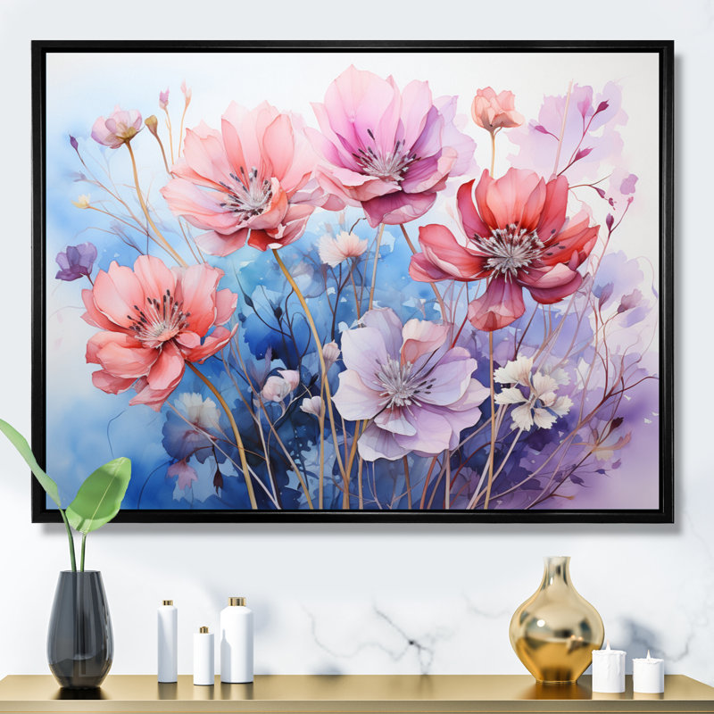 Art floral sur toile "Purple Dreamy Florals V - Abstract Botanicals", L 32 po x H 24 po, Encadrement doré