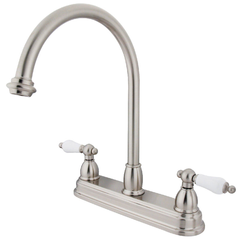 Kingston Brass Restoration Two-Handle 3-Hole 8" Centerset Kitchen Faucet, Brushed Nickel