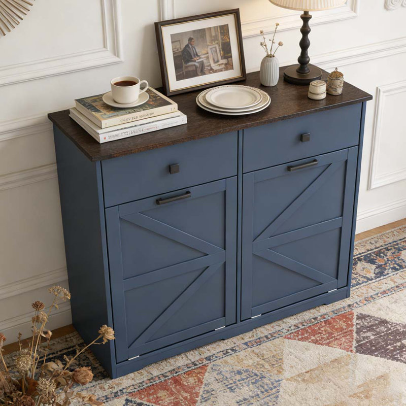 Armoire de tri de lessive, poubelle basculante, Bleu marine antique