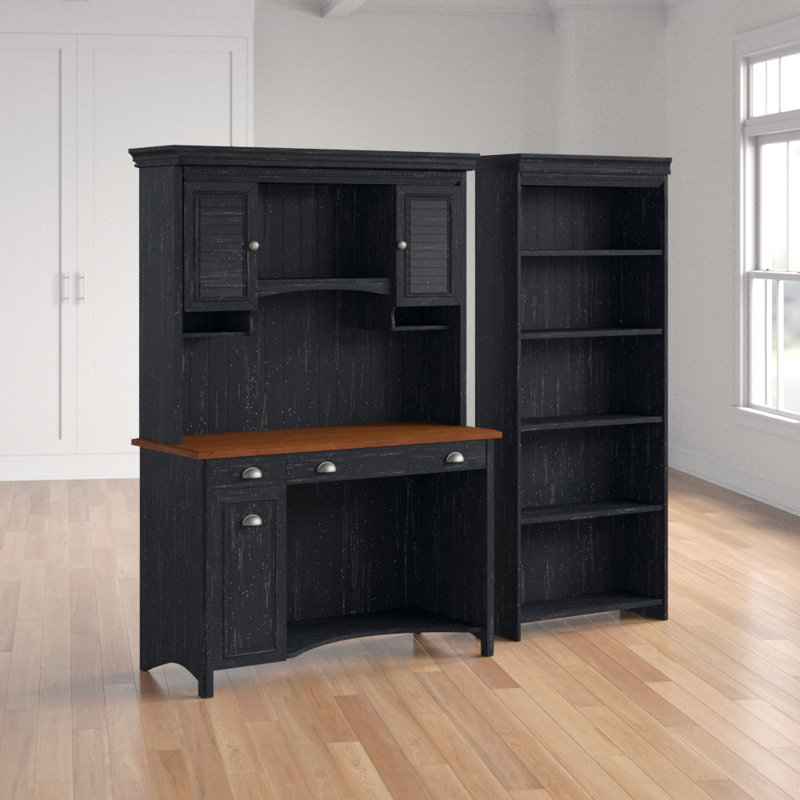 Akyrie 3 Piece Computer Desk Office Set, Brown Black