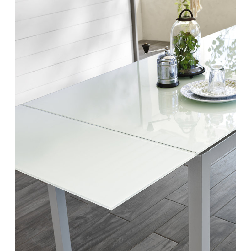 Brisco Extendable Glass Top Metal Base Dining Table, White