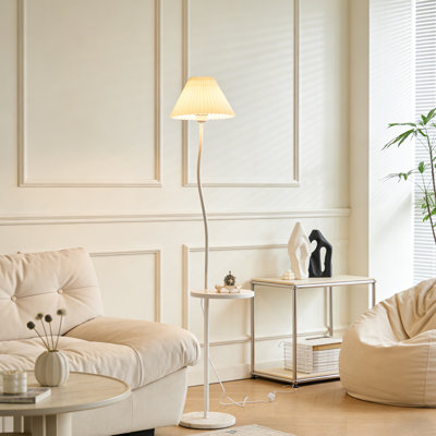 Modern Wavy Floor Lamp With Side Table, 3 Color Temperatures Pleated Standing Lamp