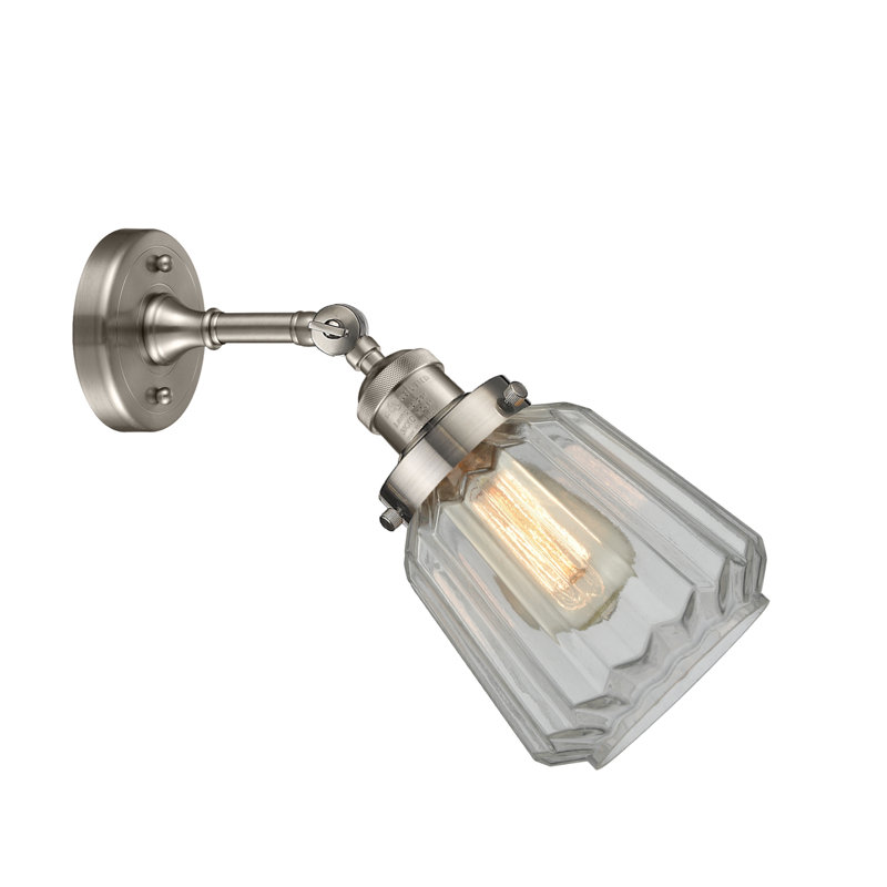 Appliquee à bras 1 lumières Vinson, Nickel satiné brossé, Transparent