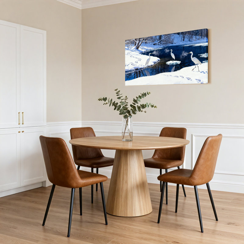 Tableau sur toile tendue représentant un paysage hivernal enneigé avec des hérons blancs (lot de 1), H 28 po x l 58 po