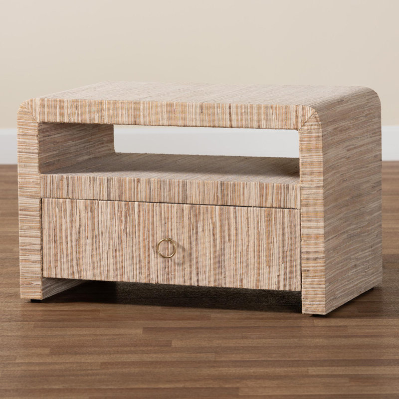 Bali & Pari Hannah Bohemian Woven Grasscloth 1-Drawer Nightstand