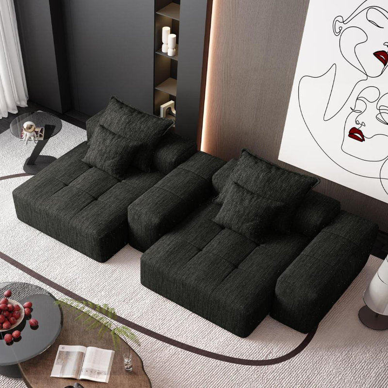 Sofa with 2 chaise lounge, Black