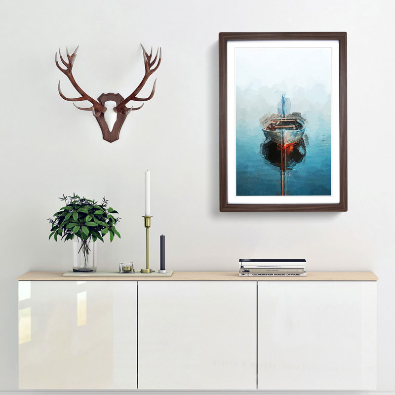 A Tethered Boat In Abstract - Single Picture Frame Painting, 33cm H x 24cm W x 2cm D, Walnut Framed