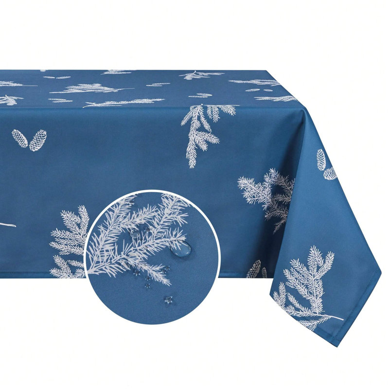 Leaf Patterned Tablecloth, 1 PCS, Blue, 60" x 84"