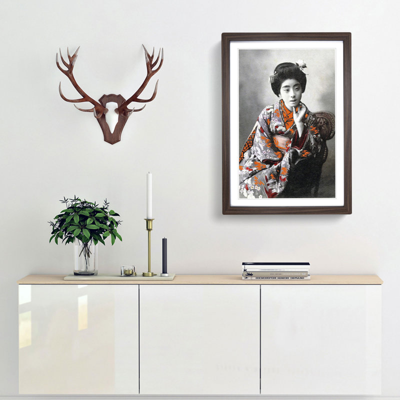 Portrait of a Geisha - Picture Frame Photograph Print, 36cm H x 27cm W x 2cm D, Walnut Framed