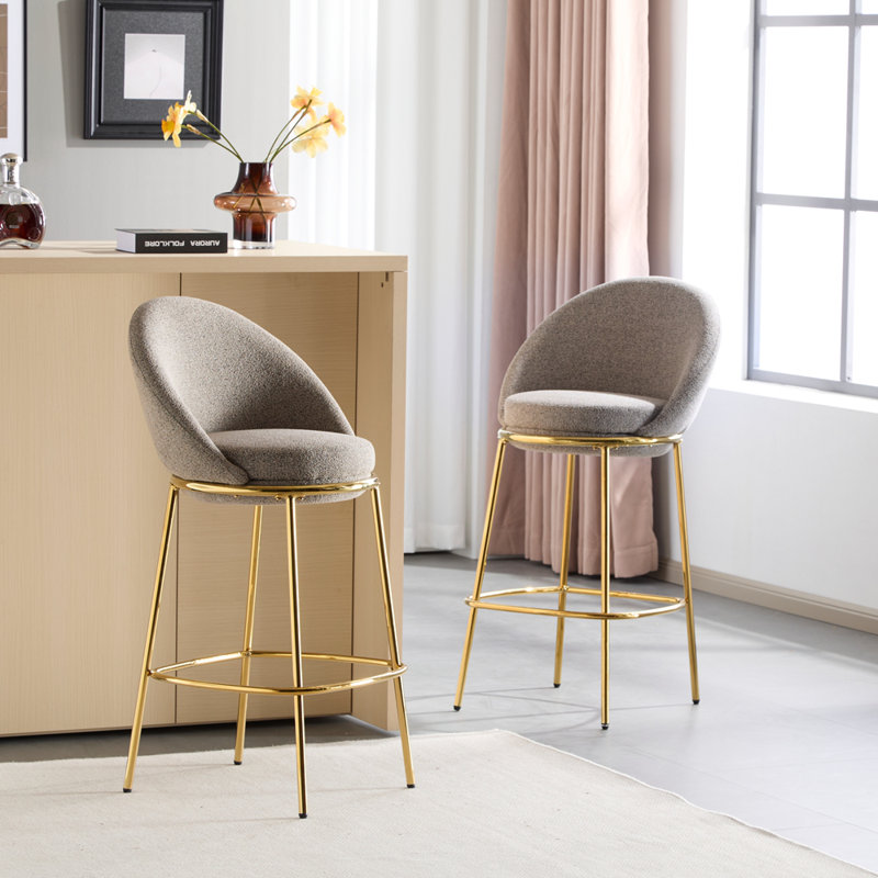 Bobi 30” Seat Height Upholstered Bar Stools With Plated Frame, Beige, 2