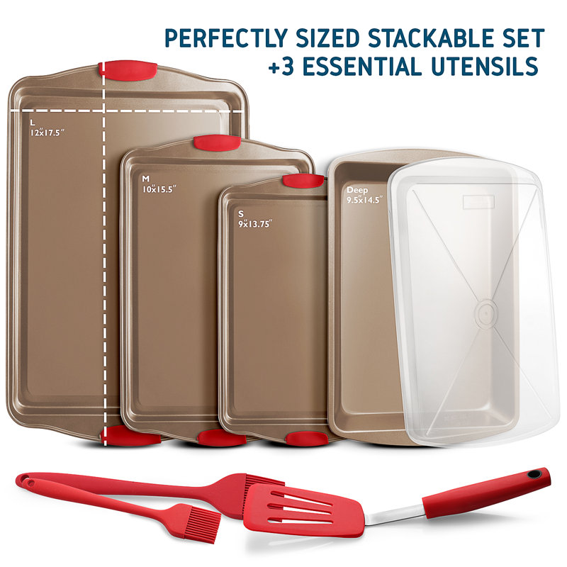 Joytable 8 Piece Non-Stick Carbon Steel Bakeware Set, Brown