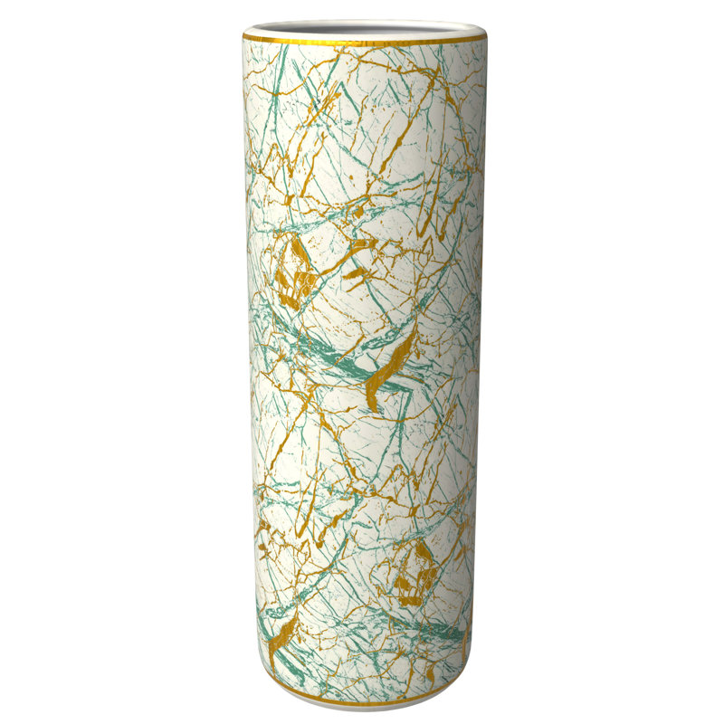 24" Abstract Green & Gold Umbrella Stand, Green/Gold