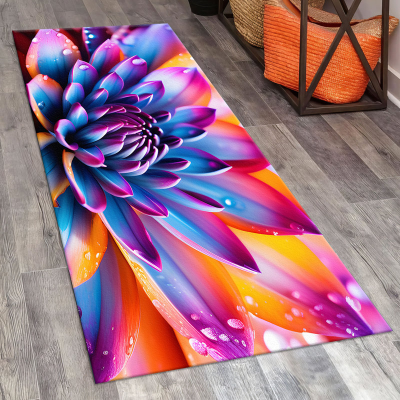 Handcrafted Floral Printed Rug with Soft Pile for Living Space and Bedroom Decor in Vibrant Colors and Intricate Design