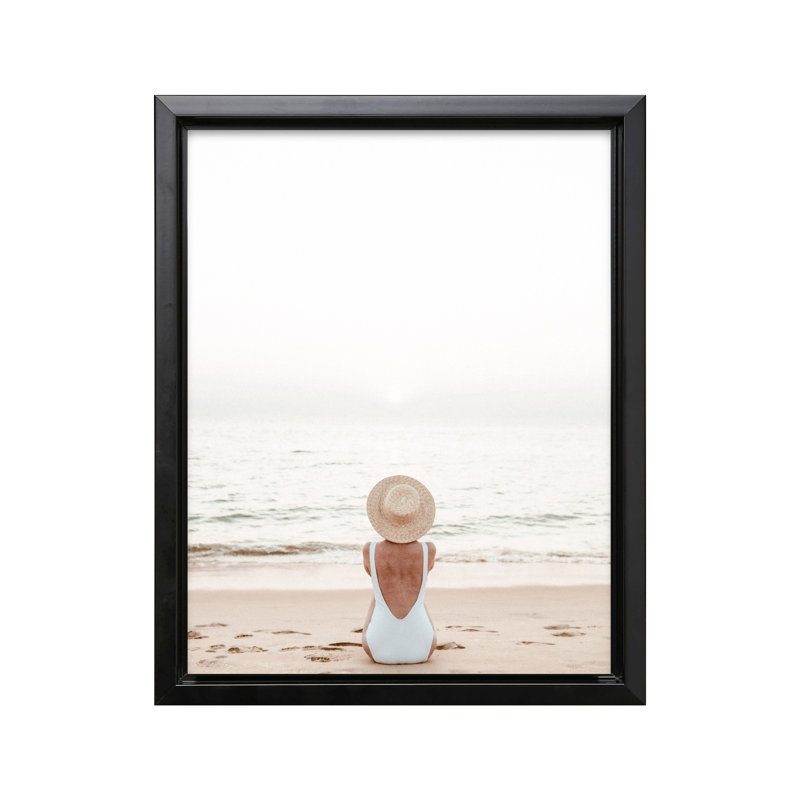 Femme à la plage, 11"H x 14"W, Canvas, Black Framed