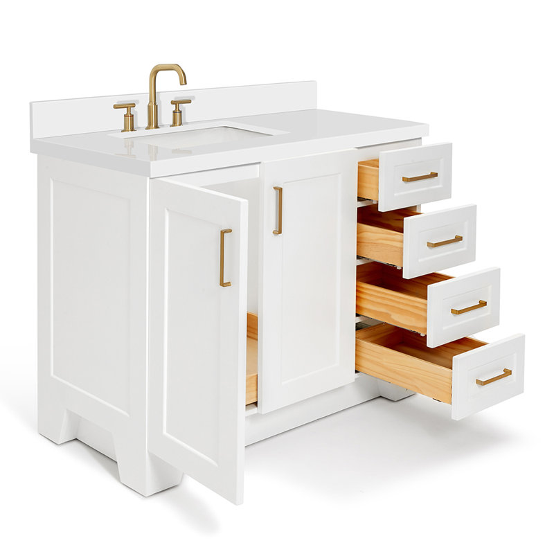 43 IN.  Single Bathroom Vanity, White, Rectangular, Left 