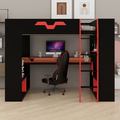 Smart Loft Bed Featuring Power Outlet, USB/Type-C Charging Ports,  and RGB Lighting