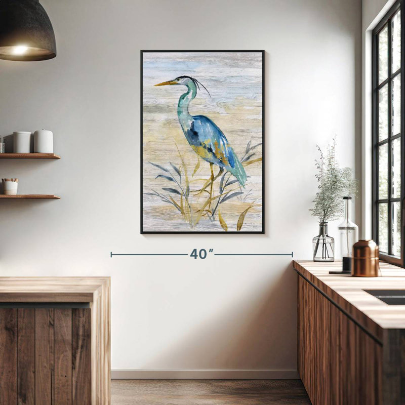 Héron bleu II, Cadre flottant noir, 27 po x 40 po