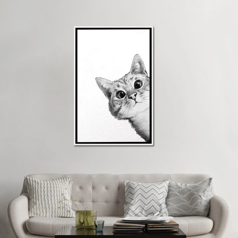 « Sneaky Cat », reproduction sur toile, H 60 po x l 40 po, Impression encadrée sans passe-partout, Blanc
