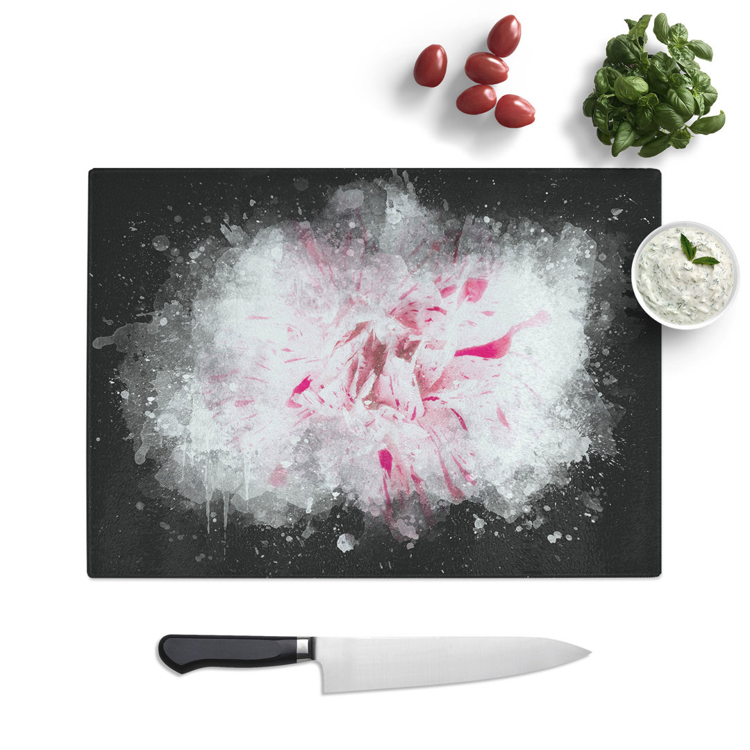 Tempered Glass Striking White and Pink Carnation Chopping Board