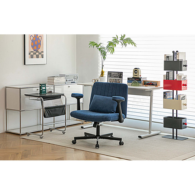 Chaise de bureau moderne avec accoudoirs, chaise de bureau d'ordinateur avec roulettes, Bleu