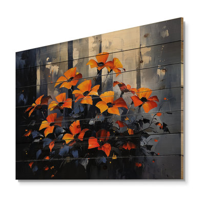 «Night Forest Plants In The Dark II», art mural sur bois de plantes - sur bois de pin naturel