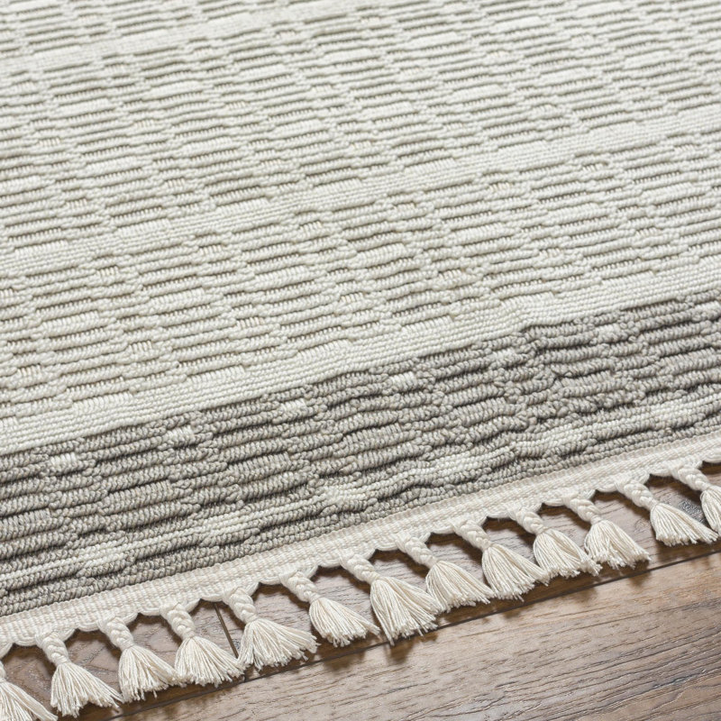 Tapis en polyester tissé à la machine Gean en crème / gris, Rectangle 9 pi 2 po x 12 pi