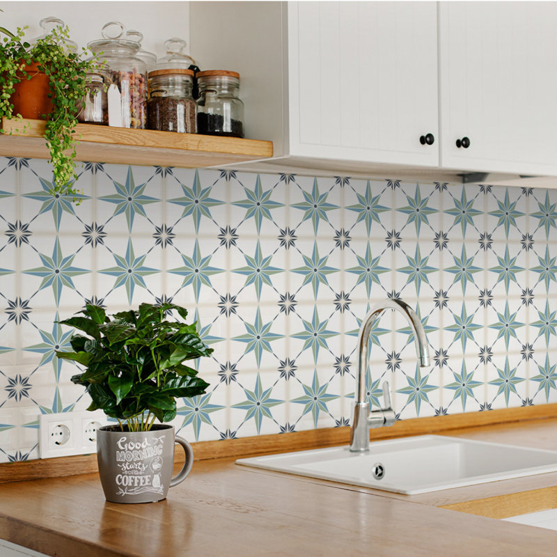 Carreau de mosaïque auto-adhésif en vinyle 7 po x 7 po, Bleu / bleu clair / vert