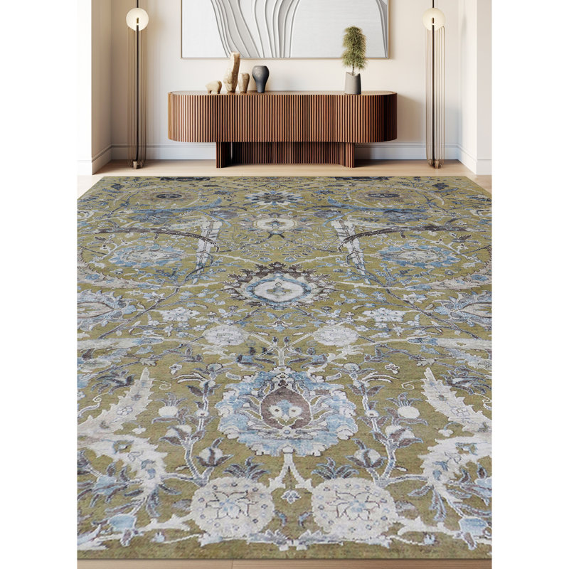 Tapis chameau et multicolore noué à la main de haute qualité, Rectangle 8 pi x 10 pi