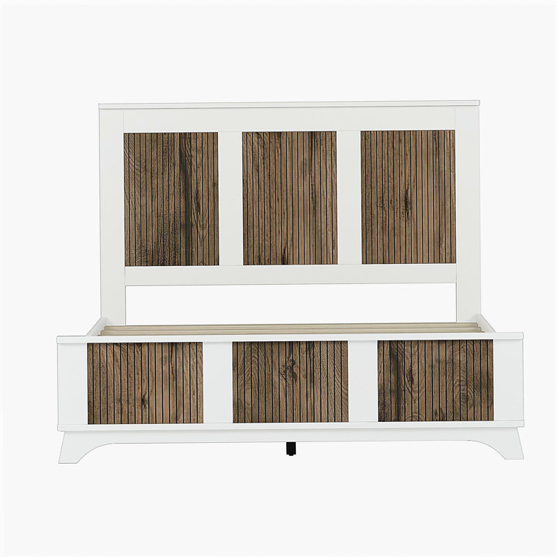 Lit plateforme en bois de style campagnard, lit plateforme moderne avec garniture en bois, support de poutre en contreplaqué