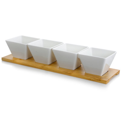 George Oliver Dazlynn Bamboo and Stoneware Condiment Server and Divided Serving Dish