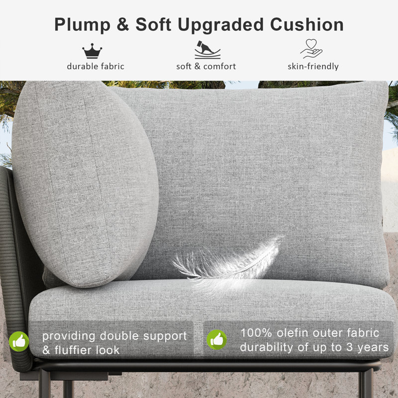 Latitude Run® 9 Pieces Aluminum Patio Furniture Set, Modern Modular Sectional Sofa with Coffee Table and Upgrade Thickness Cushion