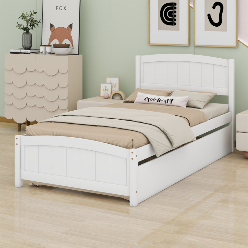 Platform Bed With Trundle, White